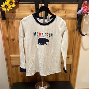 Dearfoams Mama Bear Pajama Top - Cream with Navy Trim